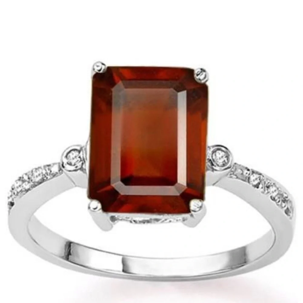 4CT Garnet and Diamond Ring‎ in Sterling Silver